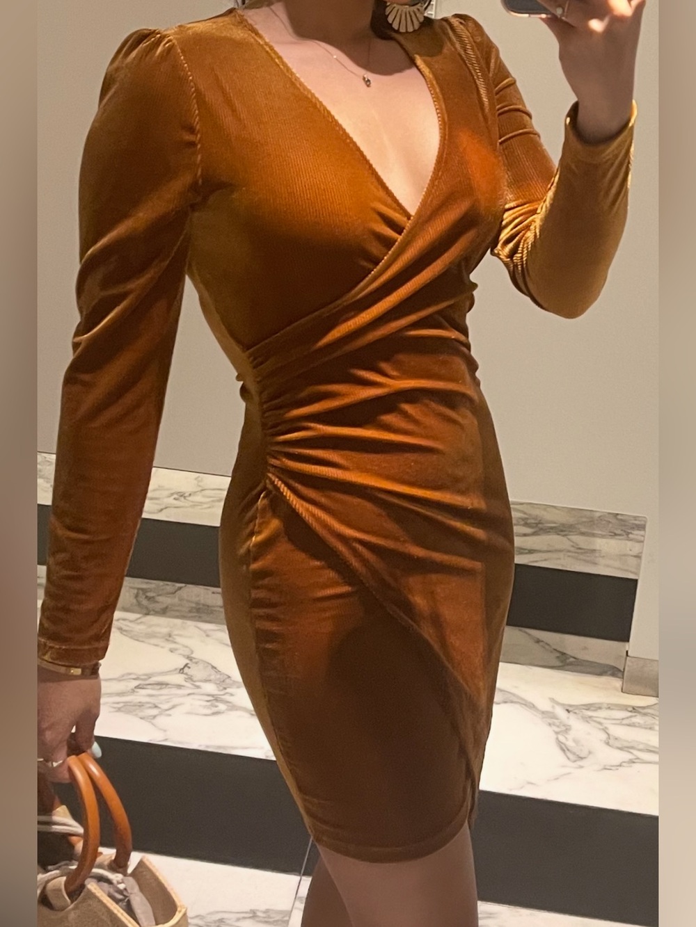 Women’s Rust Velvet Wrap Sheath Dress